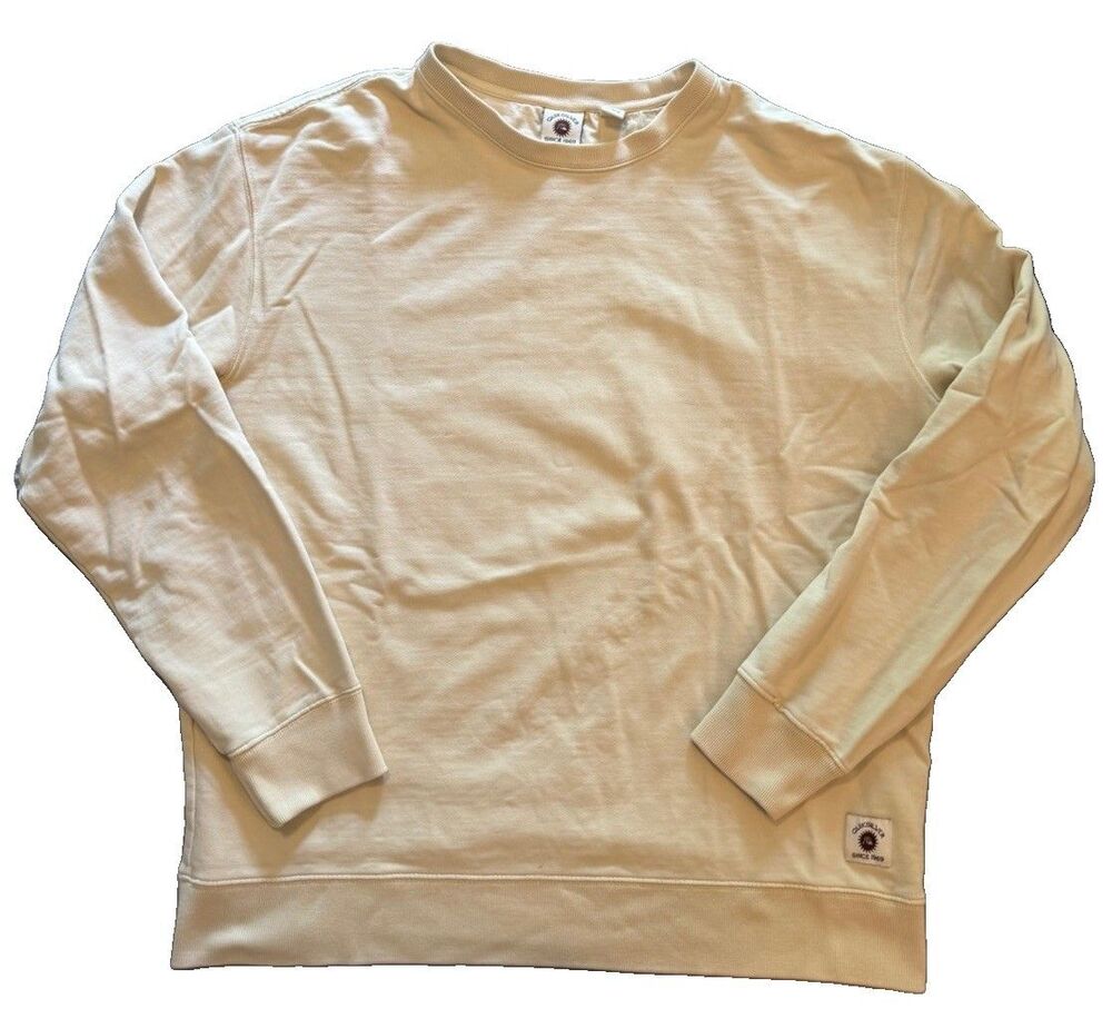 Quiksilver Mens Sweatshirt Large Cream Yellow Crewneck Pullover Surf Beach Skate